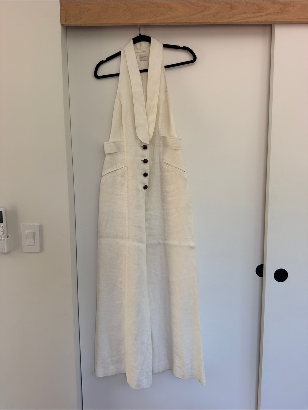 Zimmermann Linen Cream Halter Wide-Leg Jumpsuit